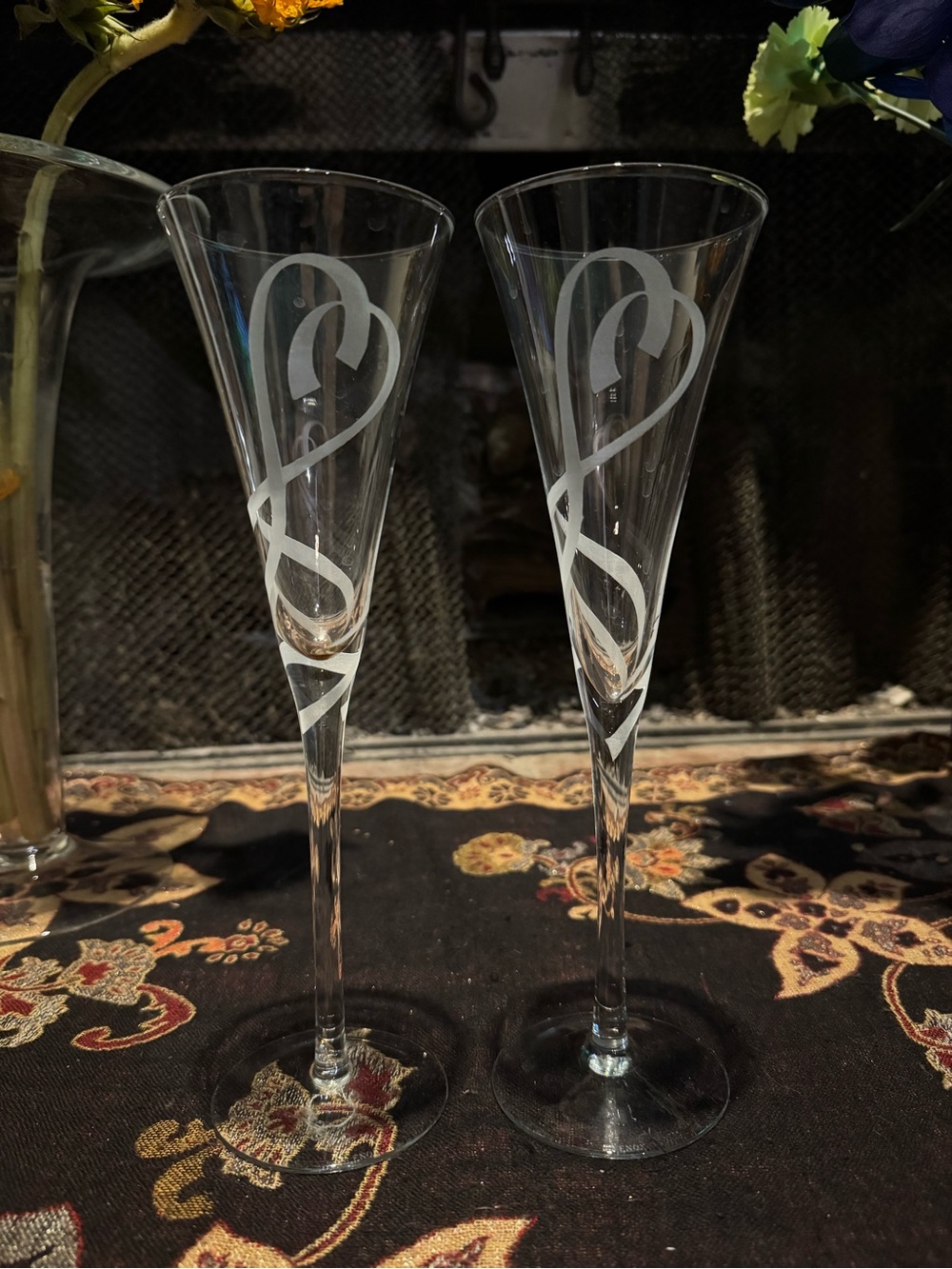 Lenox True Love Etched Heart Crystal Champagne Flutes